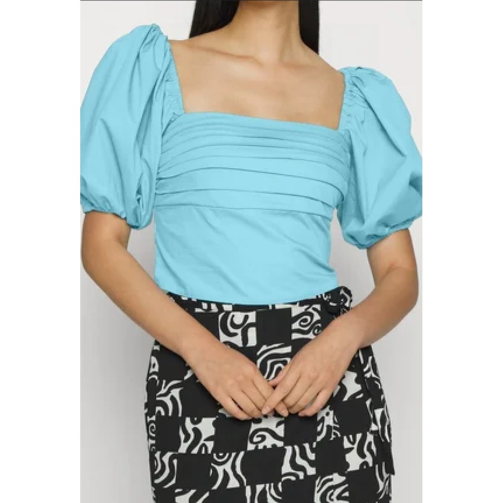 Abercrombie and Fitch puff sleeve crop top shirt women's size‎ XS BLUE Milkmaid